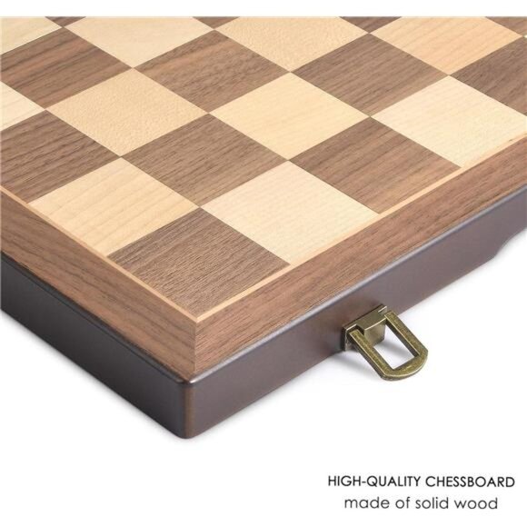 Magnetic Wooden Chess and Checkers Game Set, 15 Inches Chess Board Games - Picture 3 of 7